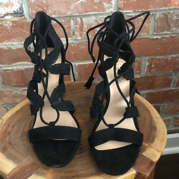 Call It Spring Black Strappy Heels - Picture 1 of 8